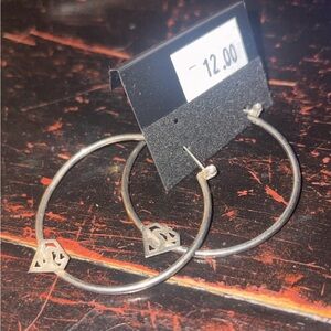 Silver Hoop Earrings with Logo Charm